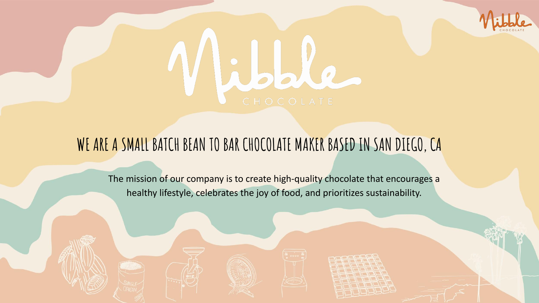 Nibble Chocolate wholesale presentation cover: small-batch bean-to-bar chocolate maker based in San Diego